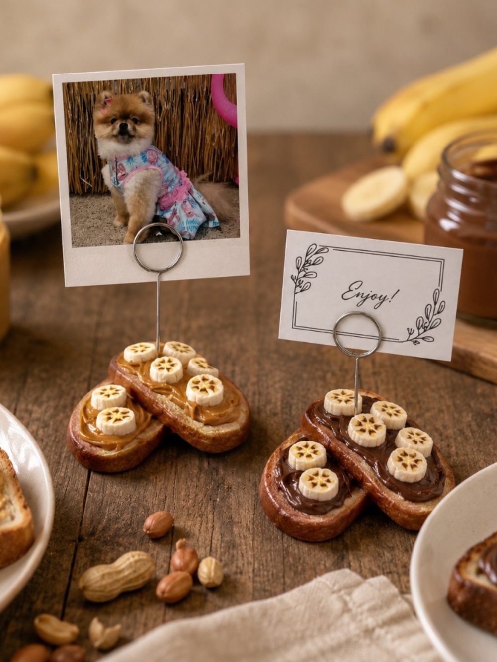 Banana & Peanut Butter or Nutella Chocolate Toast Photo/Place Card Holder Set 2